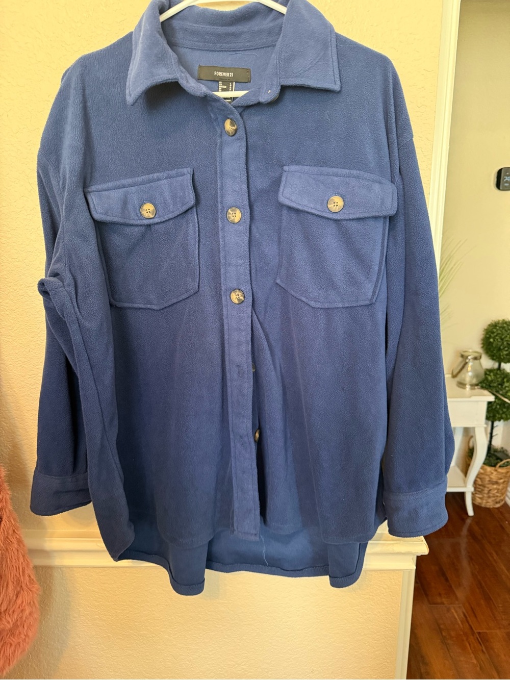 Forever 21 Blue Fleece Shacket - Women's Button-Up Jacket large